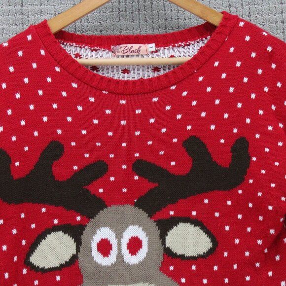 Vintage Blush Christmas Sweater Mens Large L Red Pullover Knit Red Nose Reindeer - Picture 5 of 9